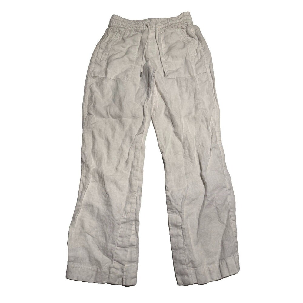 Athleta Paradise White Linen Blend Wide Leg Pants XS Drawstring Elastic Waist